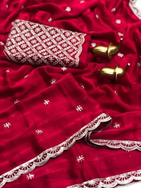 Blooming Red Rangoli Silk Designer Saree with Zari Work Silk Sarees Wholesale