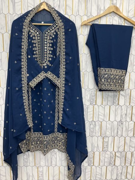 Blooming Blue Georgette Sequence Work Suit for Wholesale Exporters 