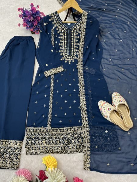 Blooming Blue Georgette Sequence Work Suit for Wholesale Exporters  Ready To Wear Collection