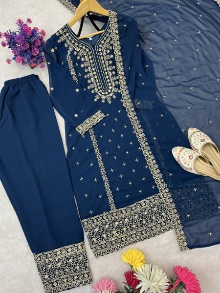 Blooming Blue Georgette Sequence Work Suit for Wholesale Exporters  Ready To Wear Collection