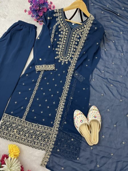 Blooming Blue Georgette Sequence Work Suit for Wholesale Exporters  Ready To Wear Collection