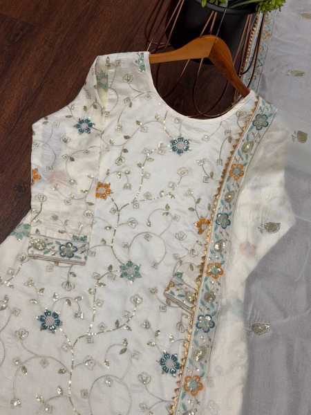 Blooming Front Work Chinnon  Sharara Set with Embroidery Work for Party Wear Ready To Wear Collection