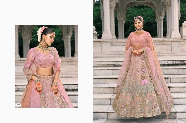 Blossom Pink And Grey Bridal Lehenga With Stunning Designer Embroidery Bridal Lehenga Choli