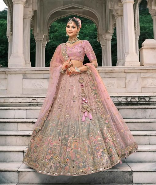 Blossom Pink And Grey Bridal Lehenga With Stunning Designer Embroidery Bridal Lehenga Choli