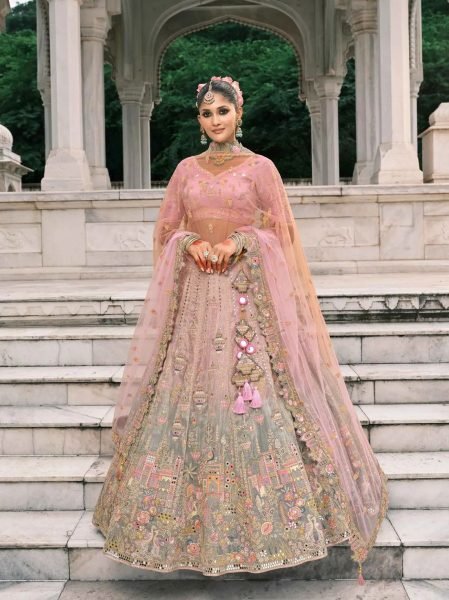 Blossom Pink And Grey Bridal Lehenga With Stunning Designer Embroidery Bridal Lehenga Choli