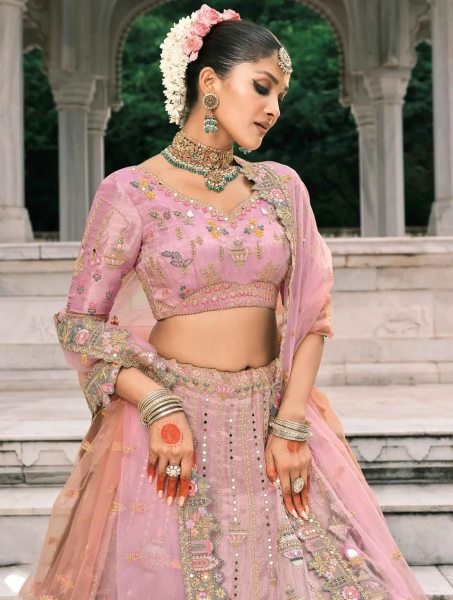 Blossom Pink And Grey Bridal Lehenga With Stunning Designer Embroidery Bridal Lehenga Choli