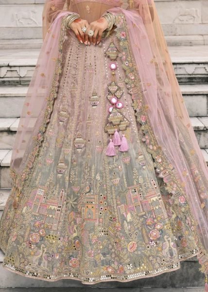 Blossom Pink And Grey Bridal Lehenga With Stunning Designer Embroidery Bridal Lehenga Choli