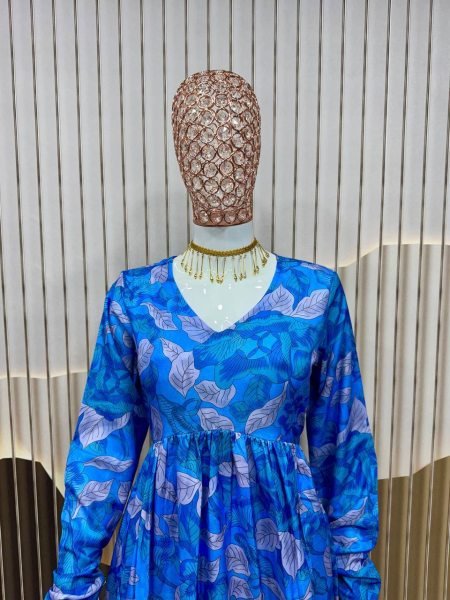 Blue Alia Cut Rayon Kurti with Pant Digital Print Co- ord Set for Daily Chic Look Kurti With Bottom Wholesale