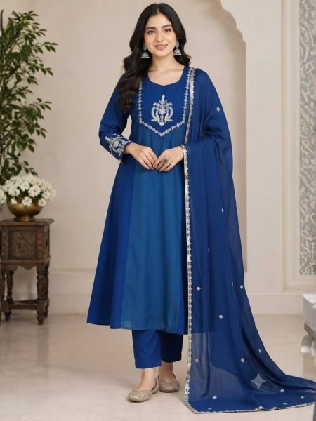 Blue Alluring Designer Georgette Top Palazzo Suit with Embroidery Work at Manufacturer  