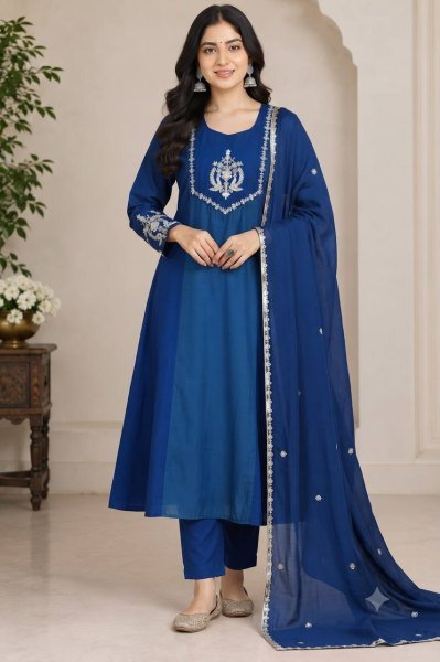 Blue Alluring Designer Georgette Top Palazzo Suit with Embroidery Work at Manufacturer  Ready To Wear Collection