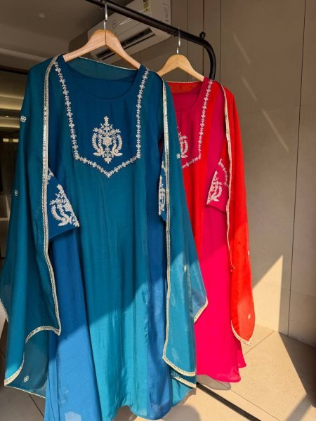 Blue Alluring Designer Georgette Top Palazzo Suit with Embroidery Work at Manufacturer  Ready To Wear Collection