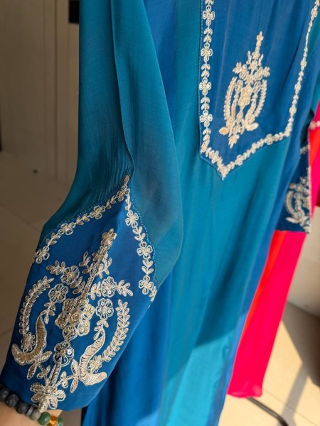 Blue Alluring Designer Georgette Top Palazzo Suit with Embroidery Work at Manufacturer  Ready To Wear Collection