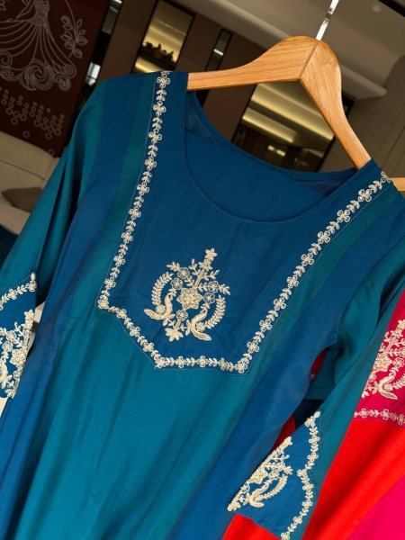 Blue Alluring Designer Georgette Top Palazzo Suit with Embroidery Work at Manufacturer  Ready To Wear Collection