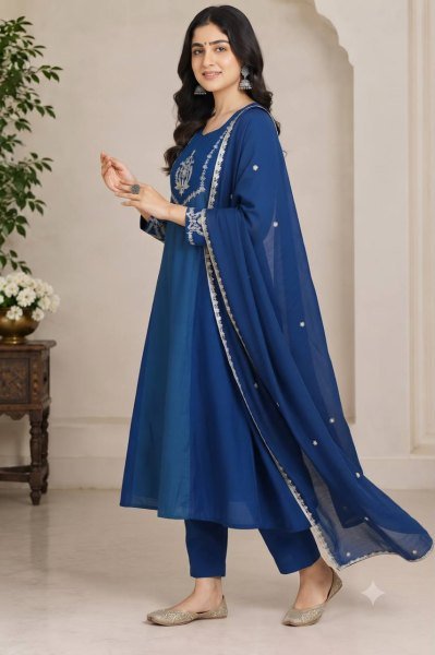 Blue Alluring Designer Georgette Top Palazzo Suit with Embroidery Work at Manufacturer  Ready To Wear Collection