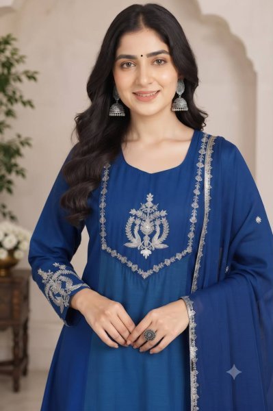 Blue Alluring Designer Georgette Top Palazzo Suit with Embroidery Work at Manufacturer  Ready To Wear Collection