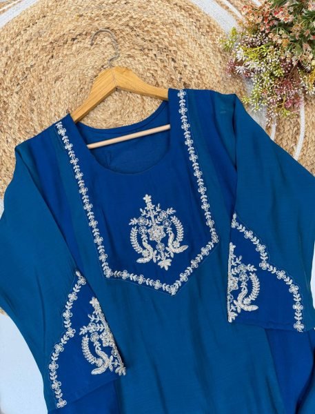 Blue Alluring Designer Georgette Top Palazzo Suit with Embroidery Work at Manufacturer  Ready To Wear Collection