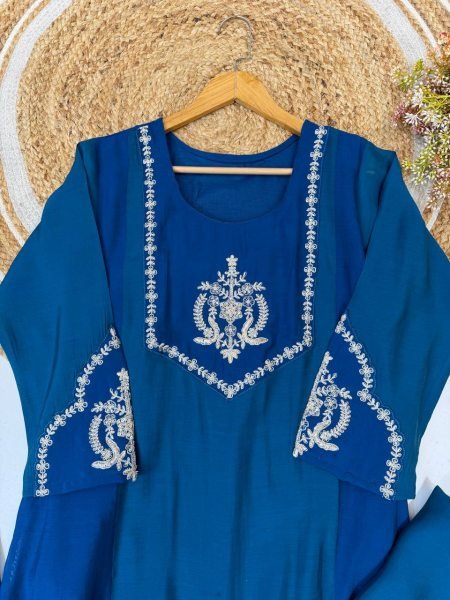 Blue Alluring Designer Georgette Top Palazzo Suit with Embroidery Work at Manufacturer  Ready To Wear Collection