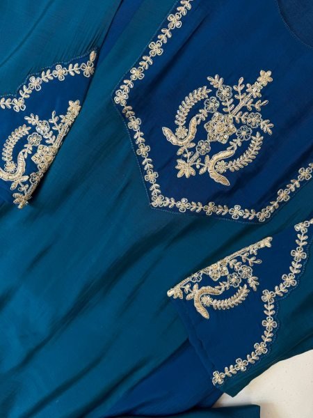 Blue Alluring Designer Georgette Top Palazzo Suit with Embroidery Work at Manufacturer  Ready To Wear Collection