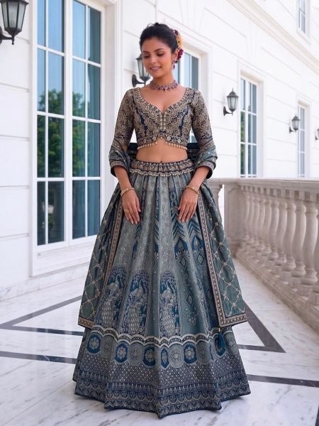 Blue Banarasi Silk Bridal Lehenga with Dori Embroidery Work and Silk Dupatta Bridal Lehenga Choli