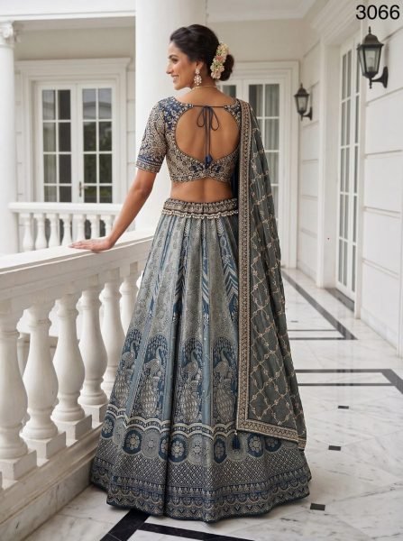 Blue Banarasi Silk Bridal Lehenga with Dori Embroidery Work and Silk Dupatta Bridal Lehenga Choli