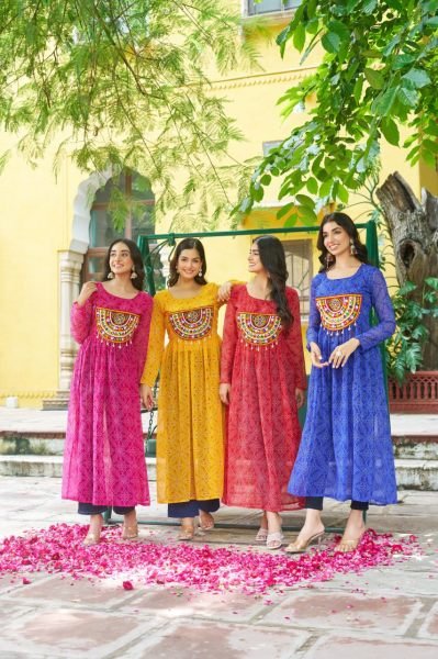 Blue Bandhani Anarkali Gown with Kutchi Work Readymade for Navratri Special Outfit Navratri Collection