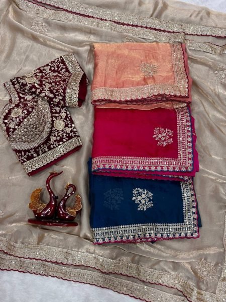 Blue Boutique Style Frendy Satin Saree with Rich Zari Embroidery For Wedding Designer Wedding Sarees Wholesale