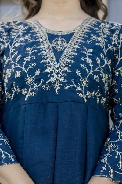 Blue Color Vichitra Silk  Anarkali Kurta Set With Duppata At Wholesale Rates Embroidery Kurtis 