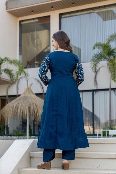 Blue Color Vichitra Silk  Anarkali Kurta Set With Duppata At Wholesale Rates Embroidery Kurtis 