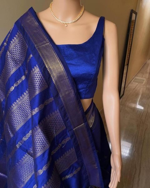 Blue Cotton Silk Saree With Contrast Golden Zari Border Wholesale Price Silk Sarees Wholesale