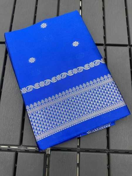 Blue Cotton Silk Saree With Contrast Golden Zari Border Wholesale Price Silk Sarees Wholesale