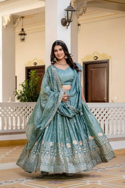 Blue Crush Silk Lehenga with Heavy Border Work Party Collection Designer Lehenga Choli