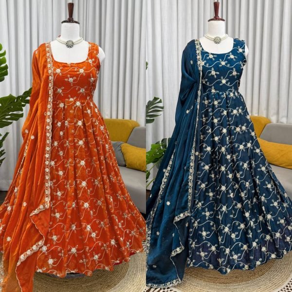 Blue Embroidered Anarkali Suit In Art Silk Anarkali Kurtis 
