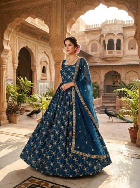 Blue Embroidered Anarkali Suit In Art Silk Anarkali Kurtis 