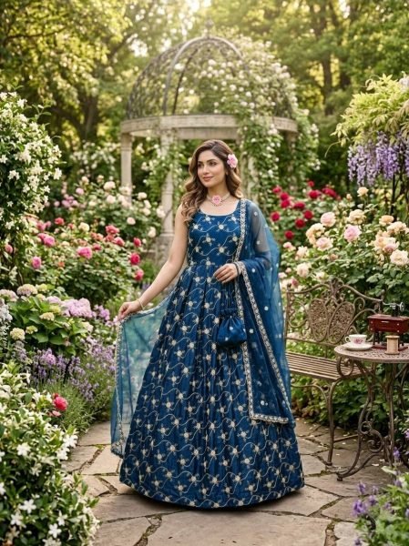 Blue Embroidered Anarkali Suit In Art Silk Anarkali Kurtis 