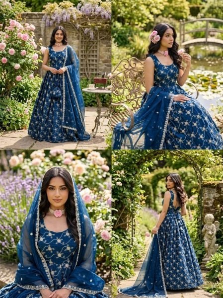 Blue Embroidered Anarkali Suit In Art Silk Anarkali Kurtis 