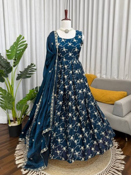 Blue Embroidered Anarkali Suit In Art Silk Anarkali Kurtis 