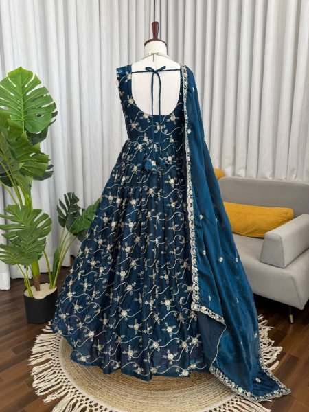 Blue Embroidered Anarkali Suit In Art Silk Anarkali Kurtis 