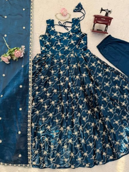 Blue Embroidered Anarkali Suit In Art Silk Anarkali Kurtis 