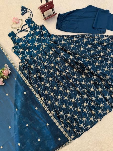 Blue Embroidered Anarkali Suit In Art Silk Anarkali Kurtis 