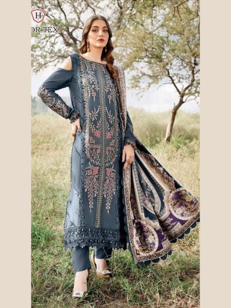 Blue Embroidered Rayon Salwar Kameez Set Hoor Tex H-377 C Pakistani Style Pakistani Suits Wholesale