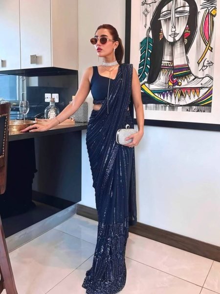 Blue Fashionable Saree with Rich Embroidery for Special Occasions Sarees 