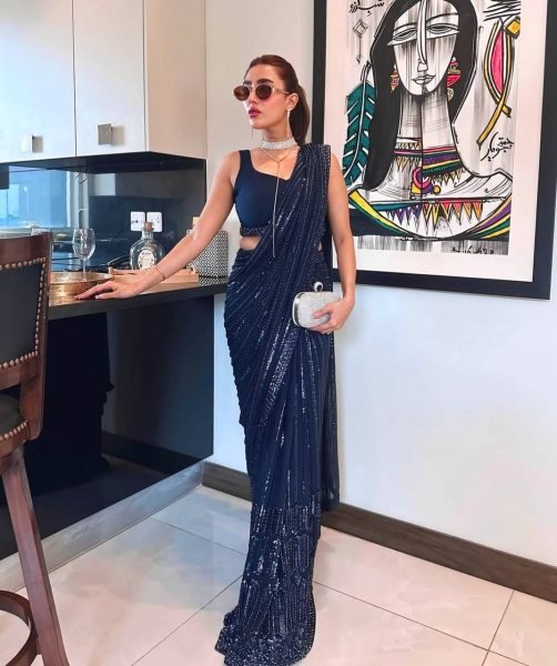 Blue Fashionable Saree with Rich Embroidery for Special Occasions Bollywood Fancy Sarees Wholesale