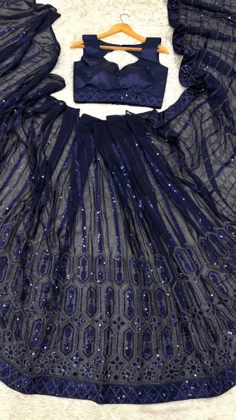 Blue Fashionable Saree with Rich Embroidery for Special Occasions Bollywood Fancy Sarees Wholesale