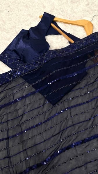 Blue Fashionable Saree with Rich Embroidery for Special Occasions Bollywood Fancy Sarees Wholesale
