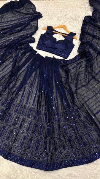 Blue Fashionable Saree with Rich Embroidery for Special Occasions Bollywood Fancy Sarees Wholesale