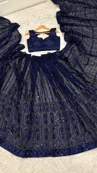 Blue Fashionable Saree with Rich Embroidery for Special Occasions Bollywood Fancy Sarees Wholesale