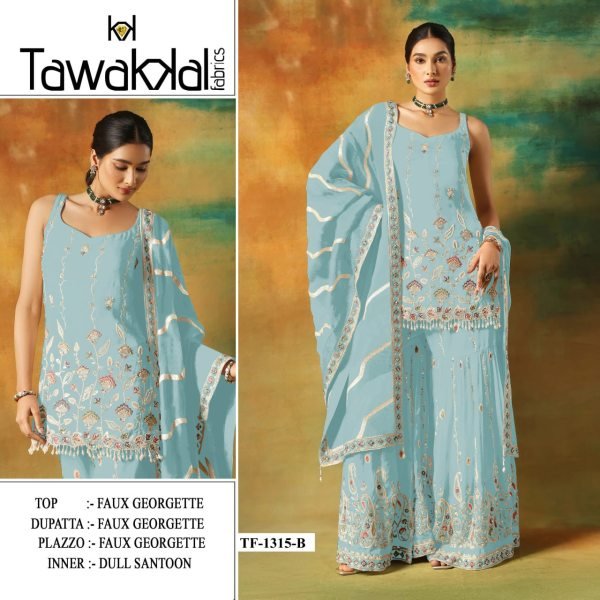 Blue Faux Georgette Zari Embroidery Palazzo Suit Designer Wear at Low Price Designer Plazzo Salwar Suits Wholesale
