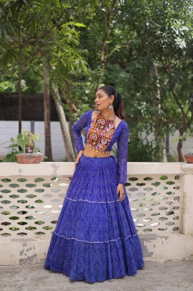 Blue Georgette Lehenga with Traditional Gamthi Blouse  Navratri Festival Look Navratri Collection