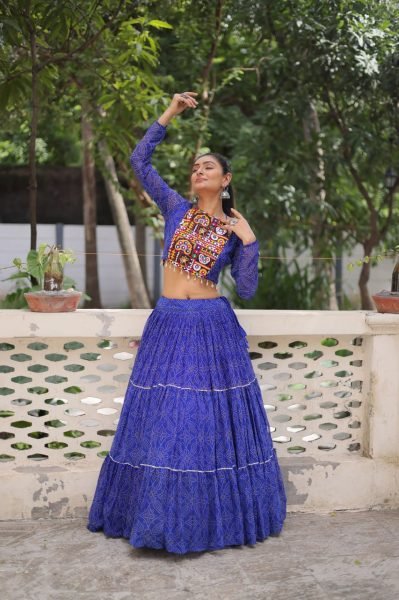 Blue Georgette Lehenga with Traditional Gamthi Blouse  Navratri Festival Look Navratri Collection