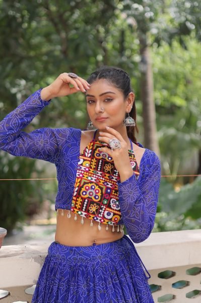 Blue Georgette Lehenga with Traditional Gamthi Blouse  Navratri Festival Look Navratri Collection